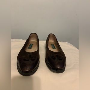 Cole Haan chocolate brown suede& leather flats with tassels Size 8 1/2”